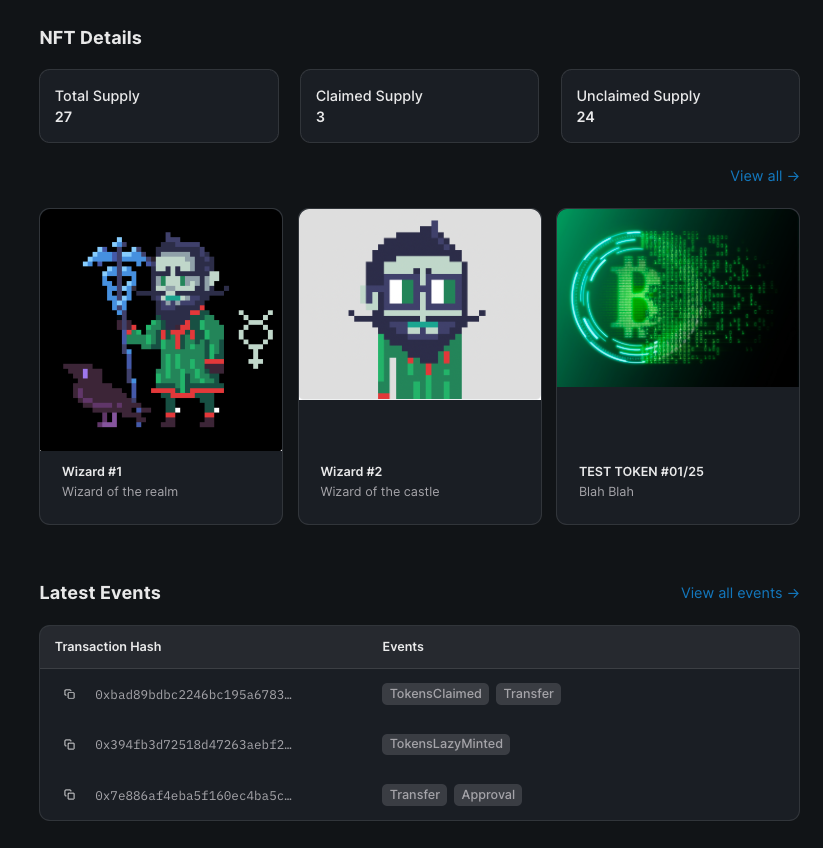 NFT Analytics embedded in dashboard